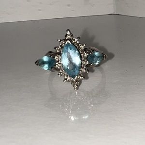 Vintage 10K White Gold CJC Diamond & Topaz Halo Ring Size 5